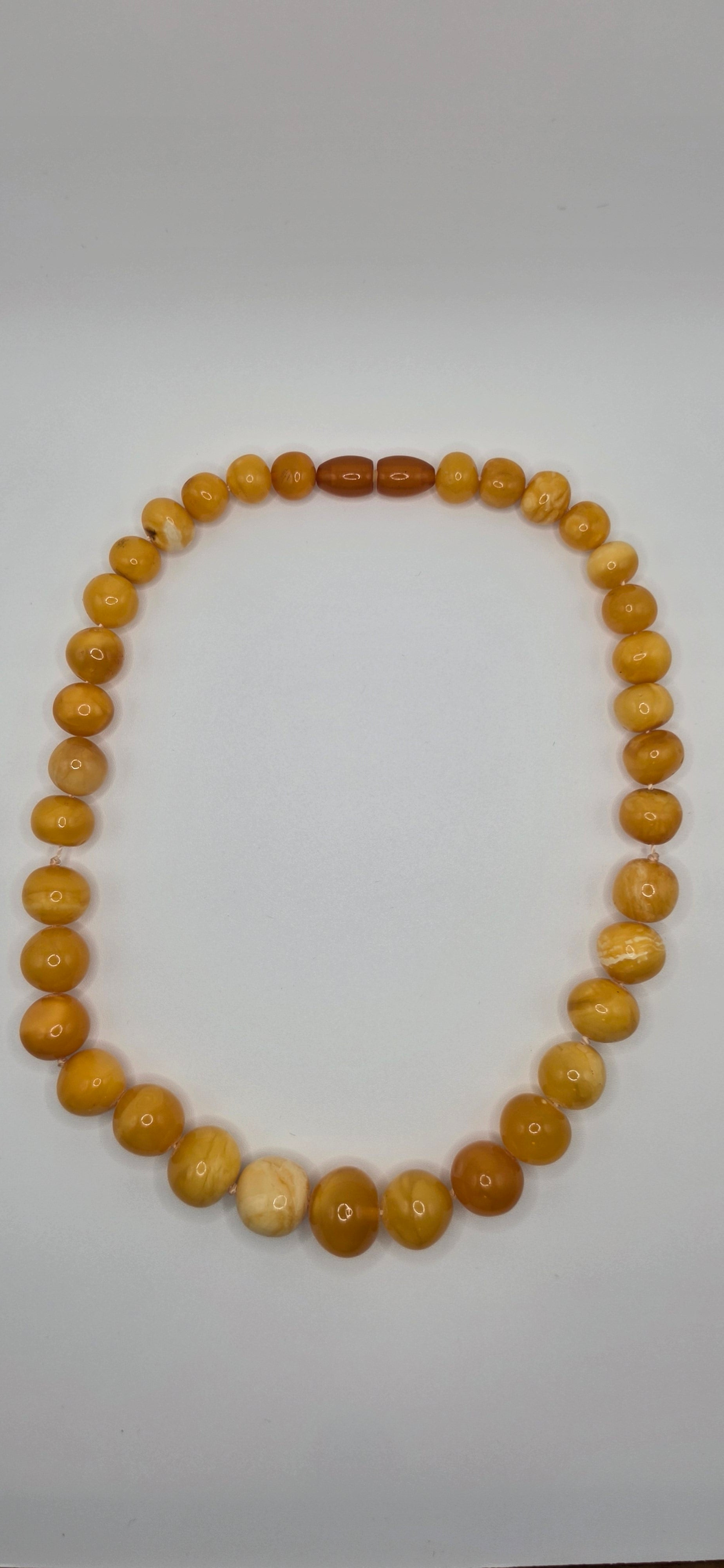 Antique Butterscotch Amber Round Bead Necklace