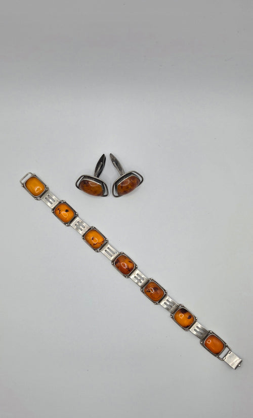 Amber & Silver 835 Bracelet and Cufflinks Set