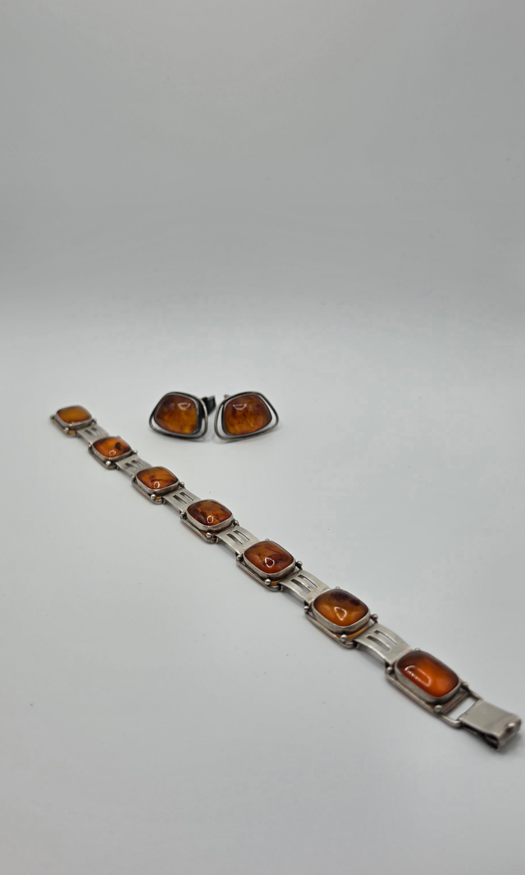 Amber & Silver 835 Bracelet and Cufflinks Set